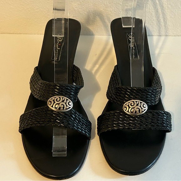 Vintage Brighton Denise black genuine leather wedge heels braided strap size 10 - Picture 2 of 7